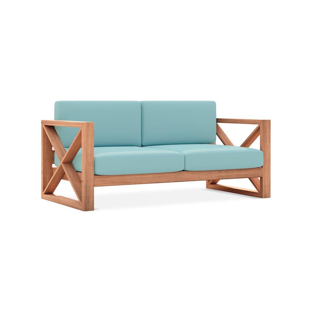Anguilla Blue Water Resistant Fabric Outdoor Loveseat. Picture 1