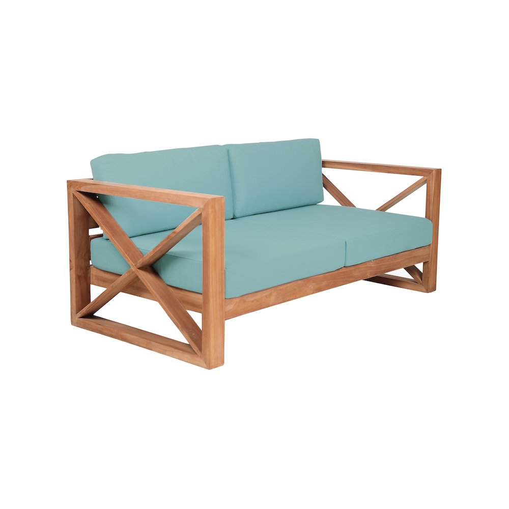 Anguilla Blue Water Resistant Fabric Outdoor Loveseat. Picture 3