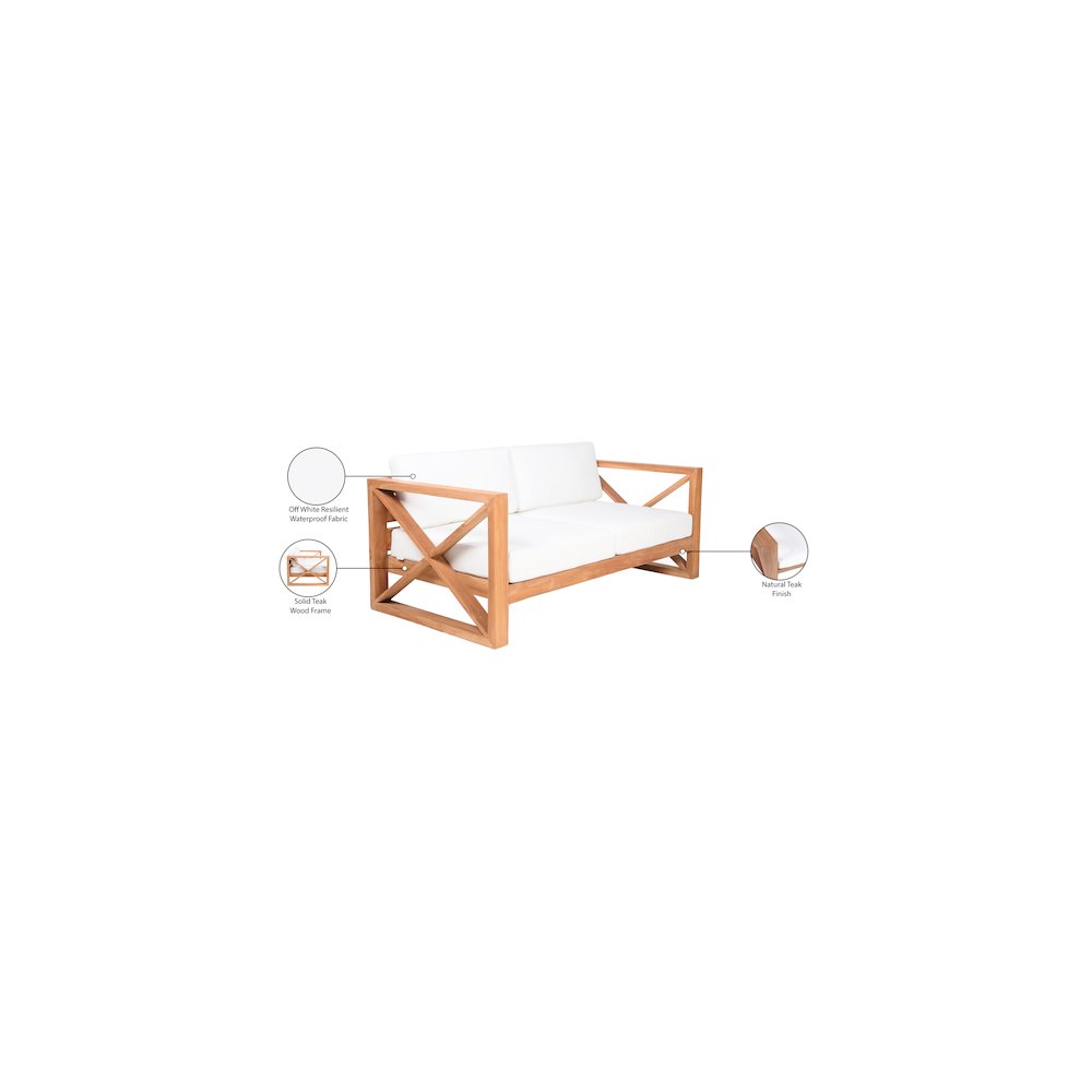 Anguilla Off White Water Resistant Fabric Outdoor Loveseat. Picture 8
