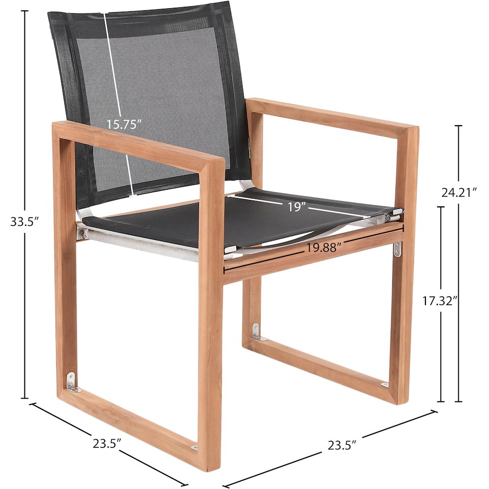 Tulum Black Water Resistant Fabric Outdoor Patio Dining Arm Chair. Picture 7