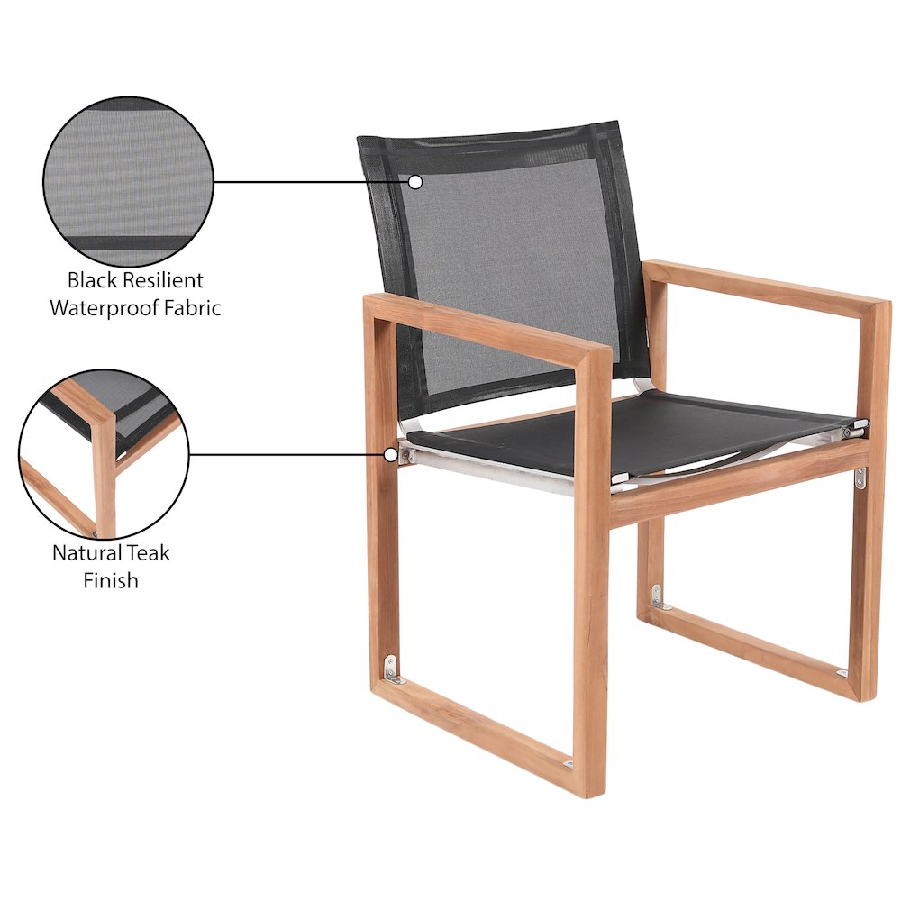 Tulum Black Water Resistant Fabric Outdoor Patio Dining Arm Chair. Picture 8