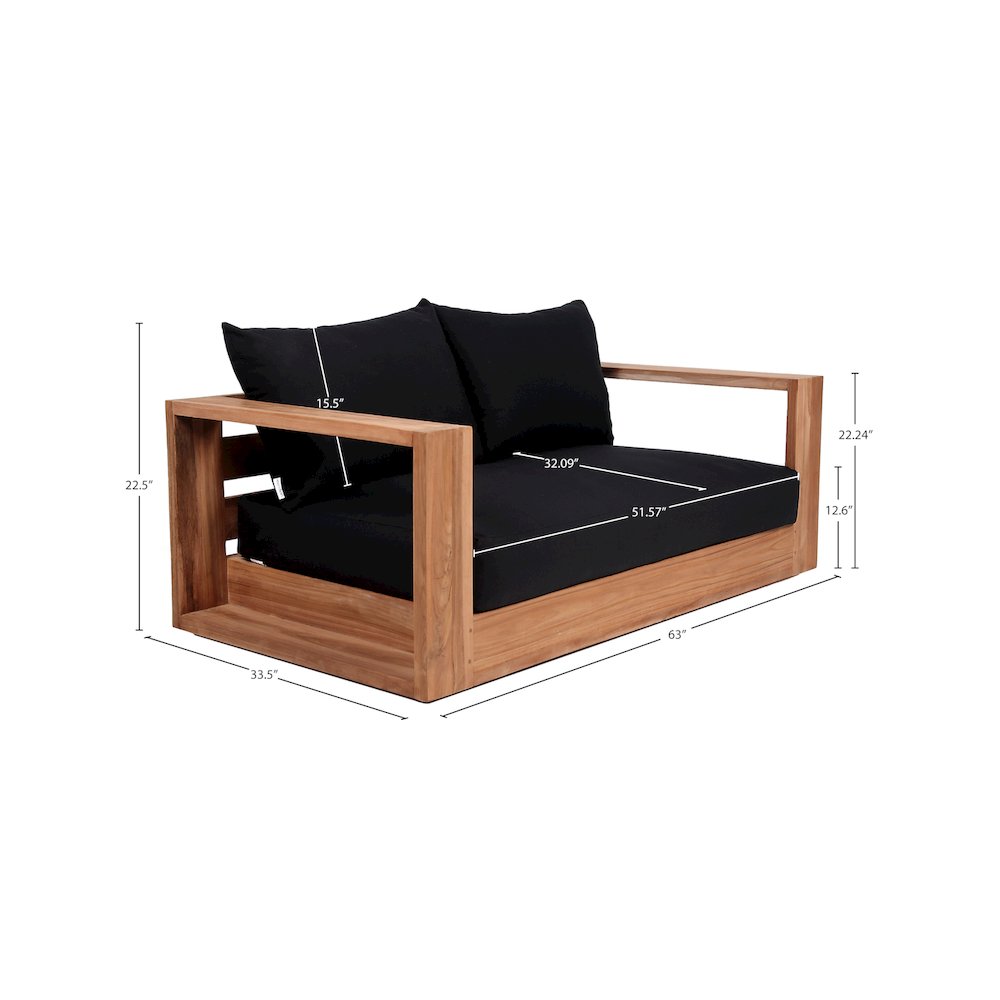 Tulum Black Water Resistant Fabric Outdoor Loveseat. Picture 6