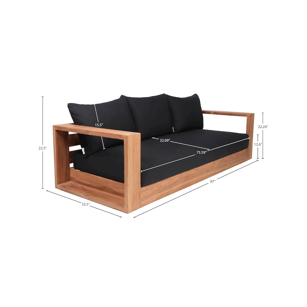 Tulum Black Water Resistant Fabric Outdoor Sofa. Picture 7