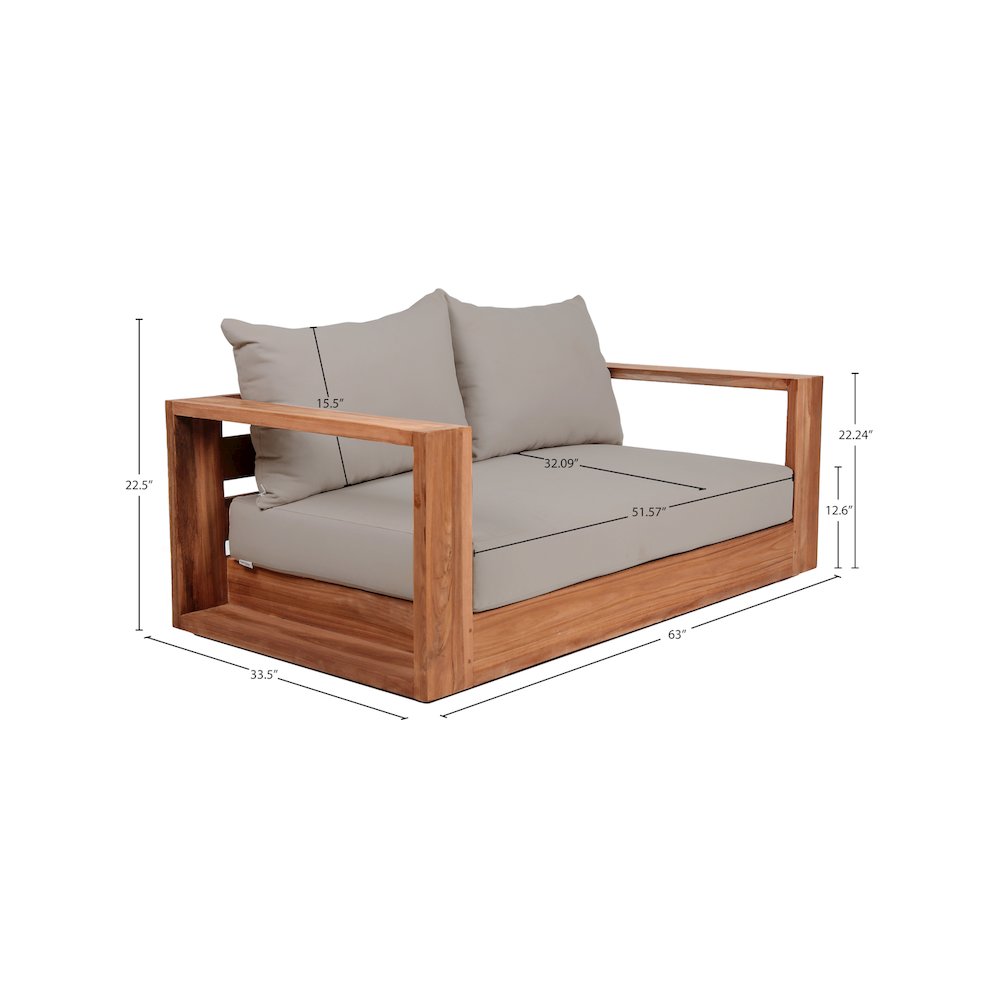 Tulum Grey Water Resistant Fabric Outdoor Loveseat. Picture 6