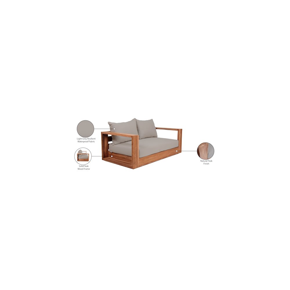 Tulum Grey Water Resistant Fabric Outdoor Loveseat. Picture 7