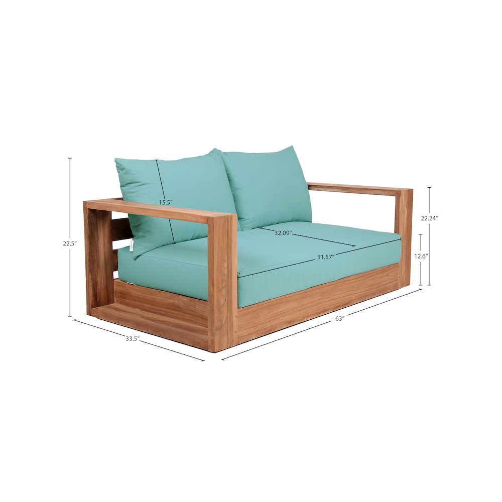 Tulum Blue Water Resistant Fabric Outdoor Loveseat. Picture 6
