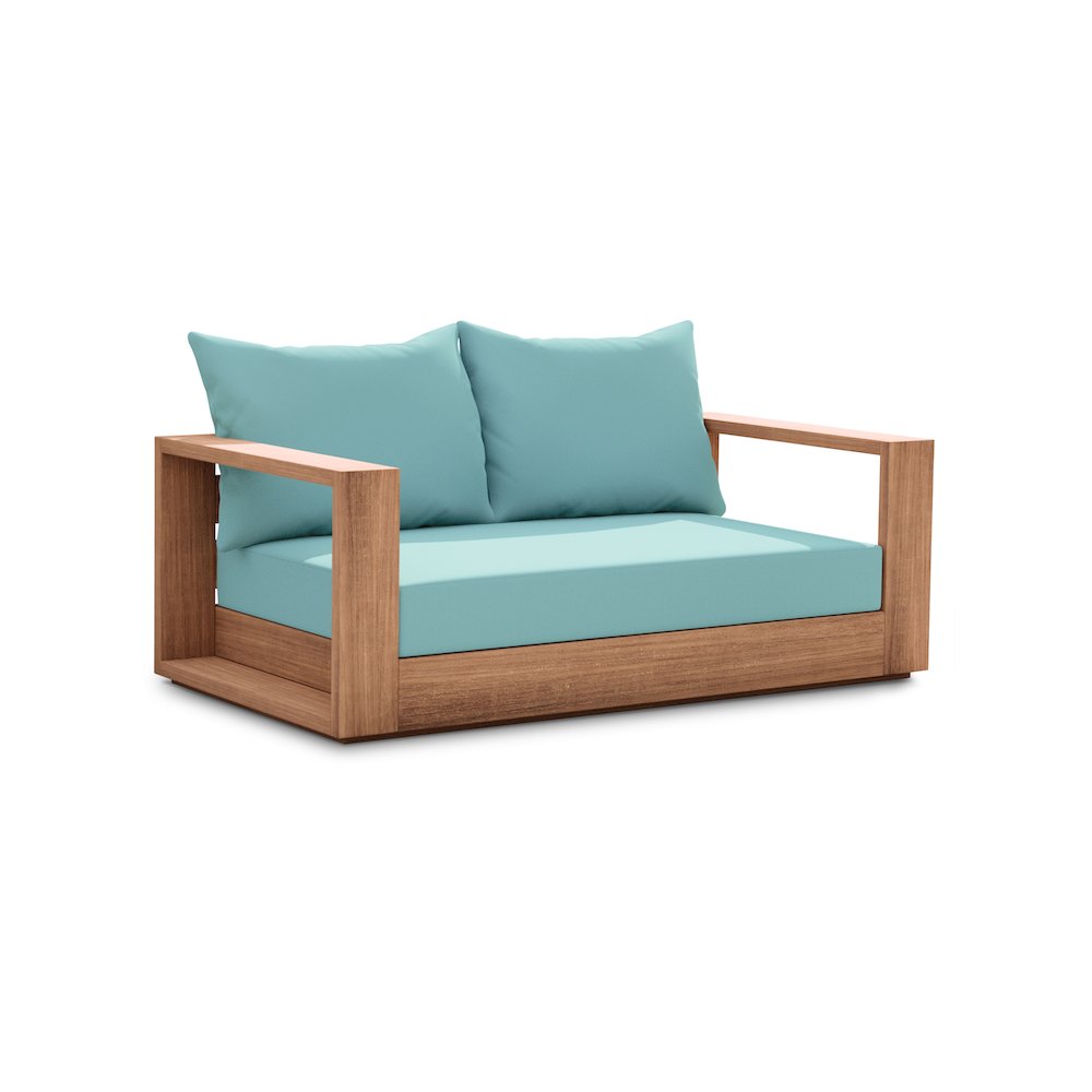 Tulum Blue Water Resistant Fabric Outdoor Loveseat. Picture 1