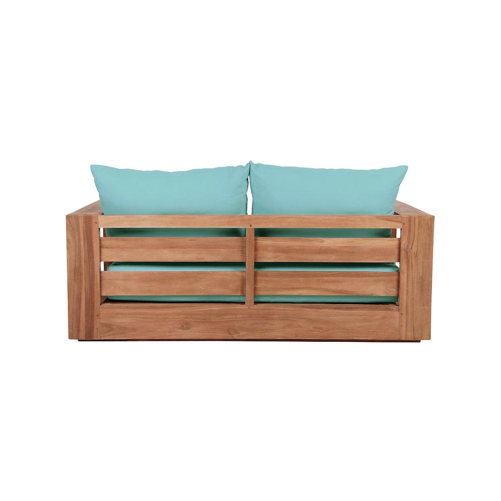 Tulum Blue Water Resistant Fabric Outdoor Loveseat. Picture 2