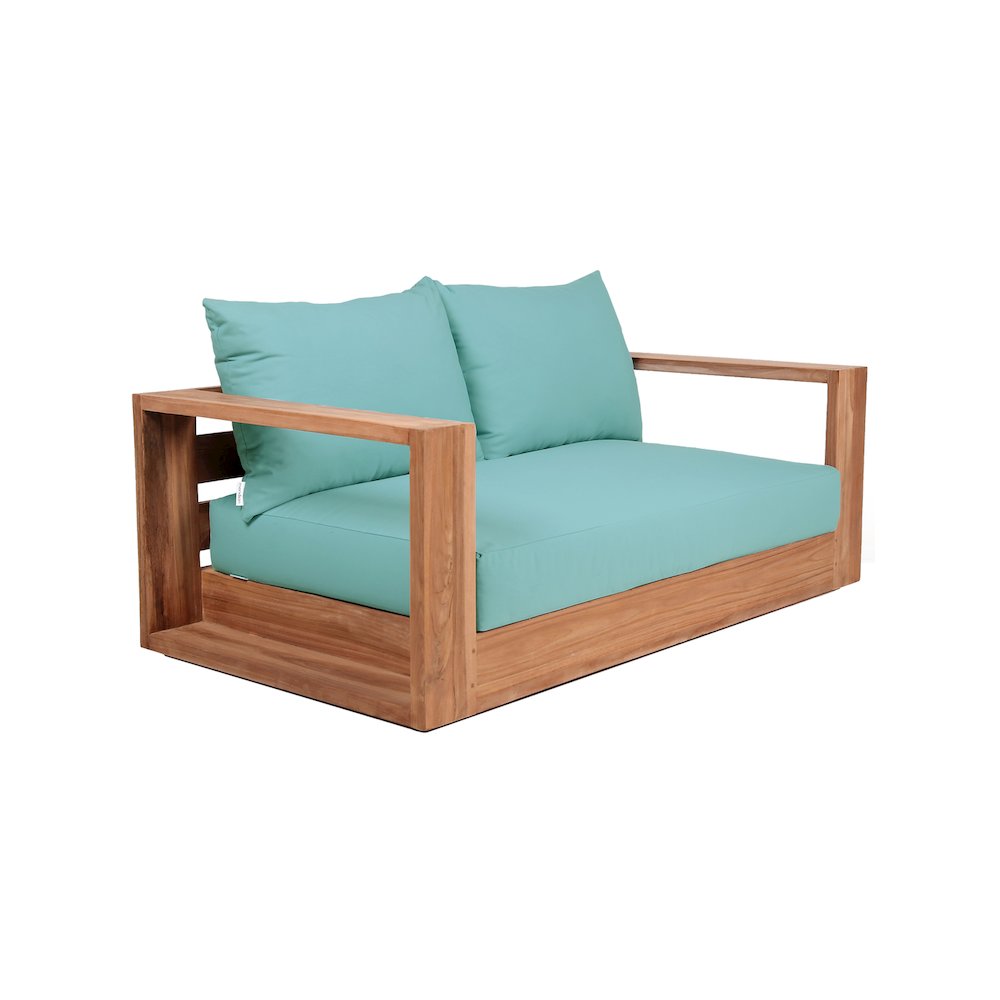 Tulum Blue Water Resistant Fabric Outdoor Loveseat. Picture 3