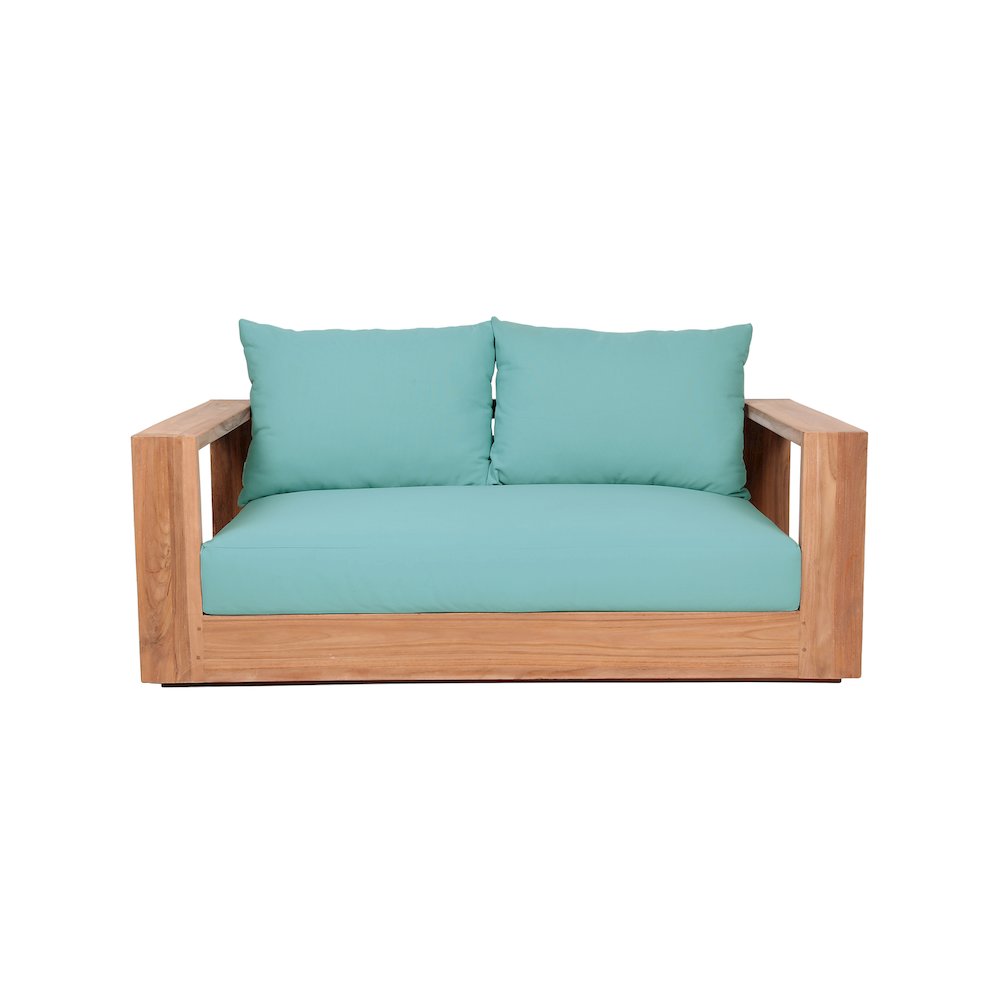 Tulum Blue Water Resistant Fabric Outdoor Loveseat. Picture 4