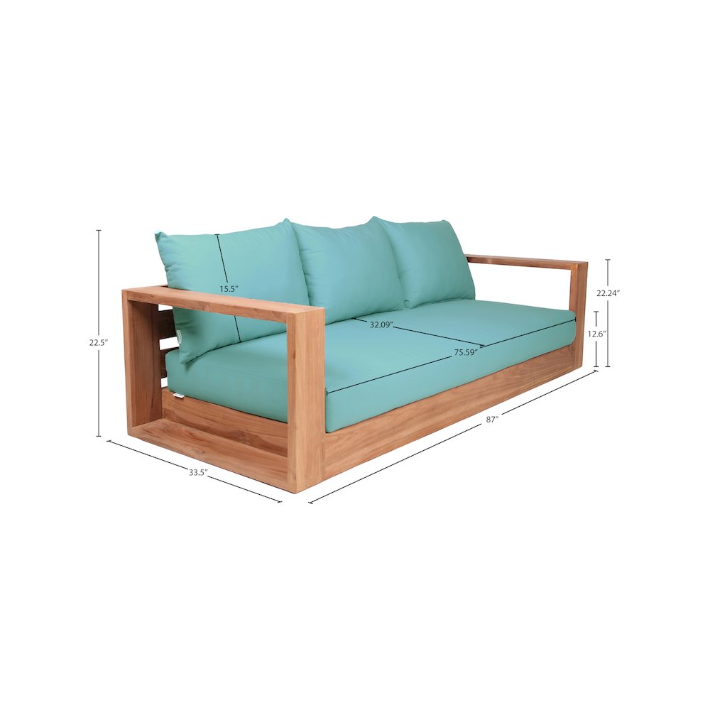 Tulum Blue Water Resistant Fabric Outdoor Sofa. Picture 7