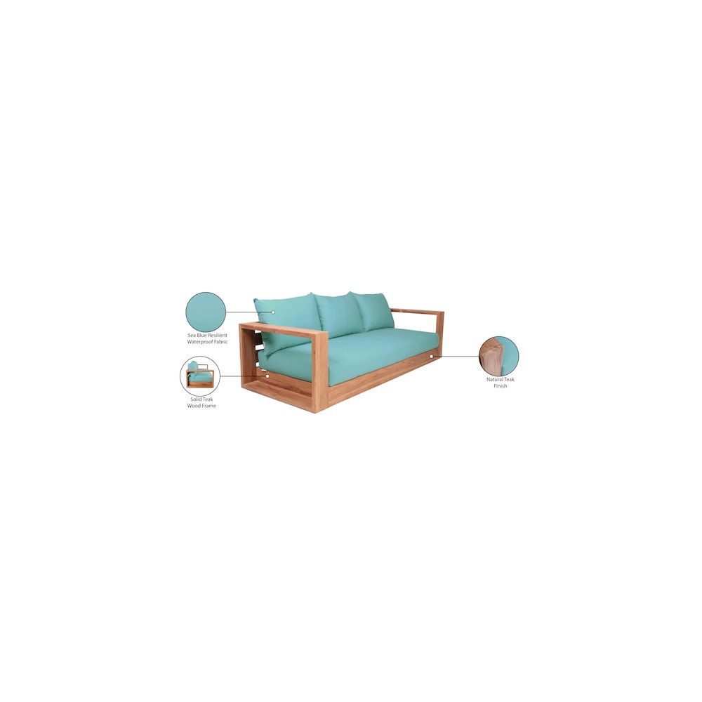 Tulum Blue Water Resistant Fabric Outdoor Sofa. Picture 8