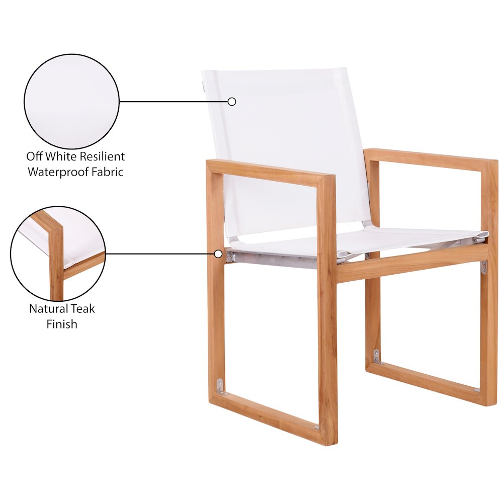 Tulum Off White Water Resistant Fabric Outdoor Patio Dining Arm Chair. Picture 8
