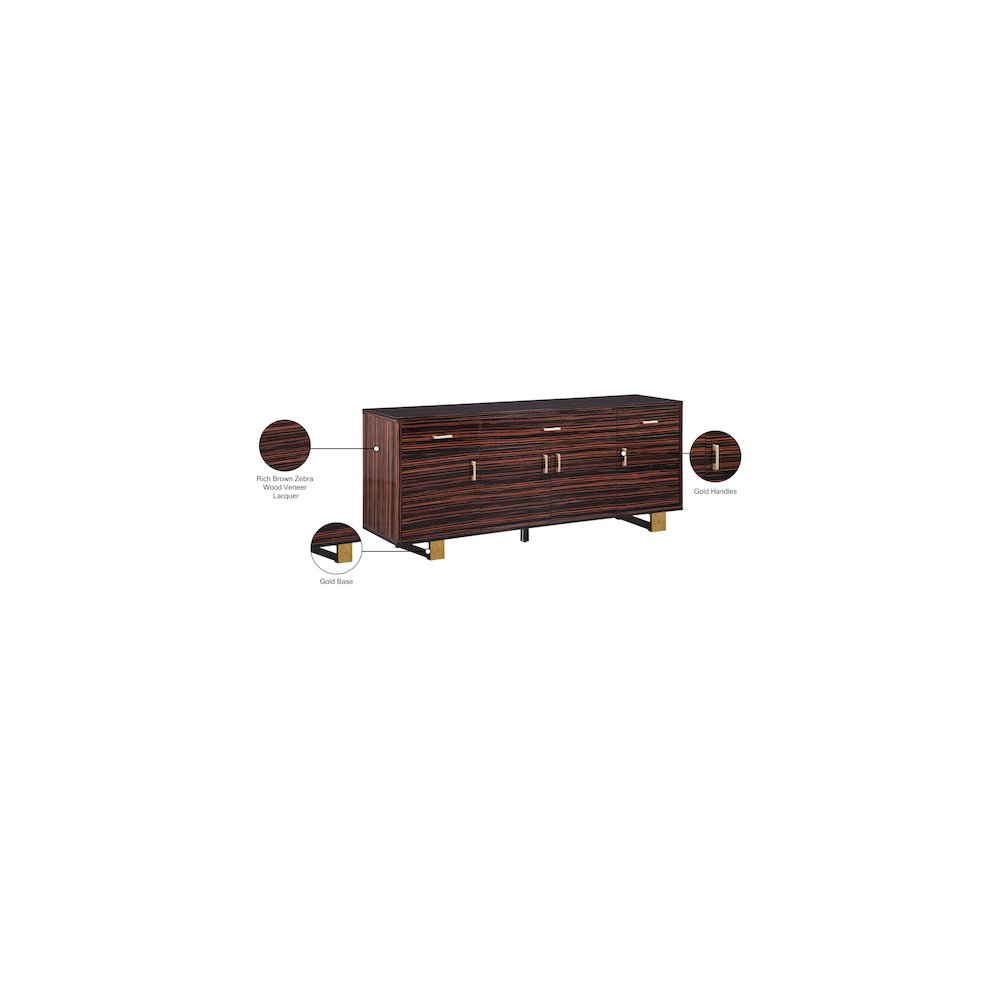Excel Brown Zebra Wood Veneer Lacquer Sideboard/Buffet. Picture 5