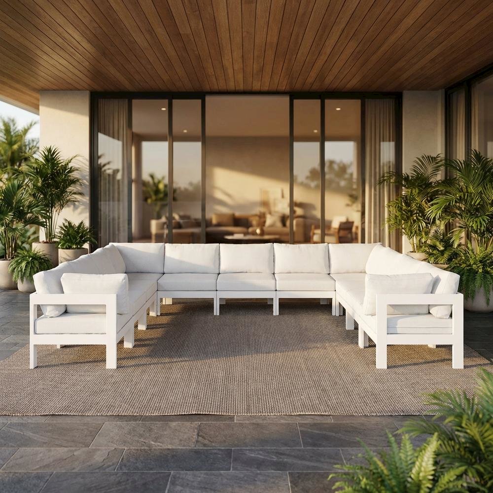 White Fabric Outdoor Patio Modular Sectional, Contemporary Style Relaxing Lounge. Picture 2