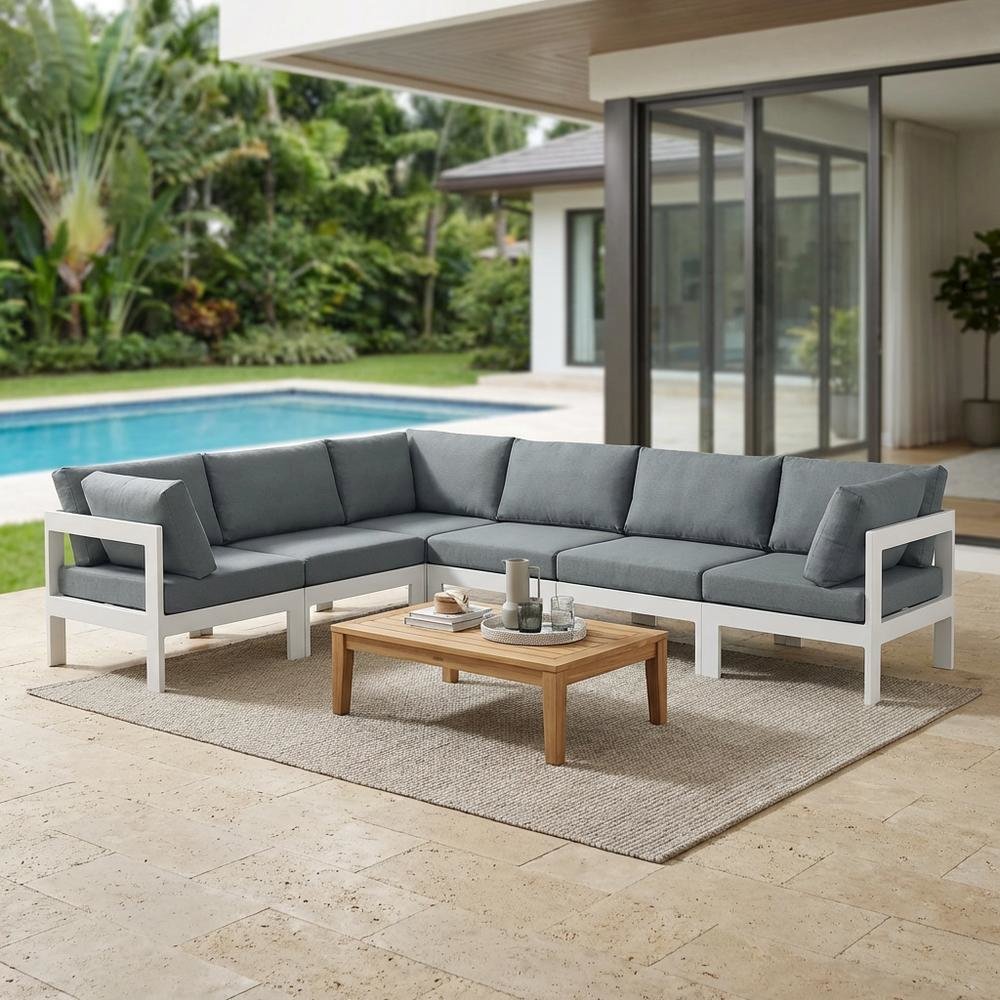 Gray Fabric Outdoor Patio Modular Sectional, Contemporary Style, Cushioned. Picture 3