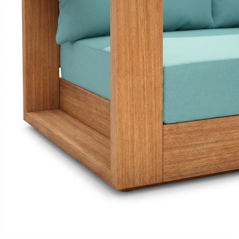 Contemporary Blue Fabric Outdoor Sofa With Cushioned Seat And Pillows. Picture 6