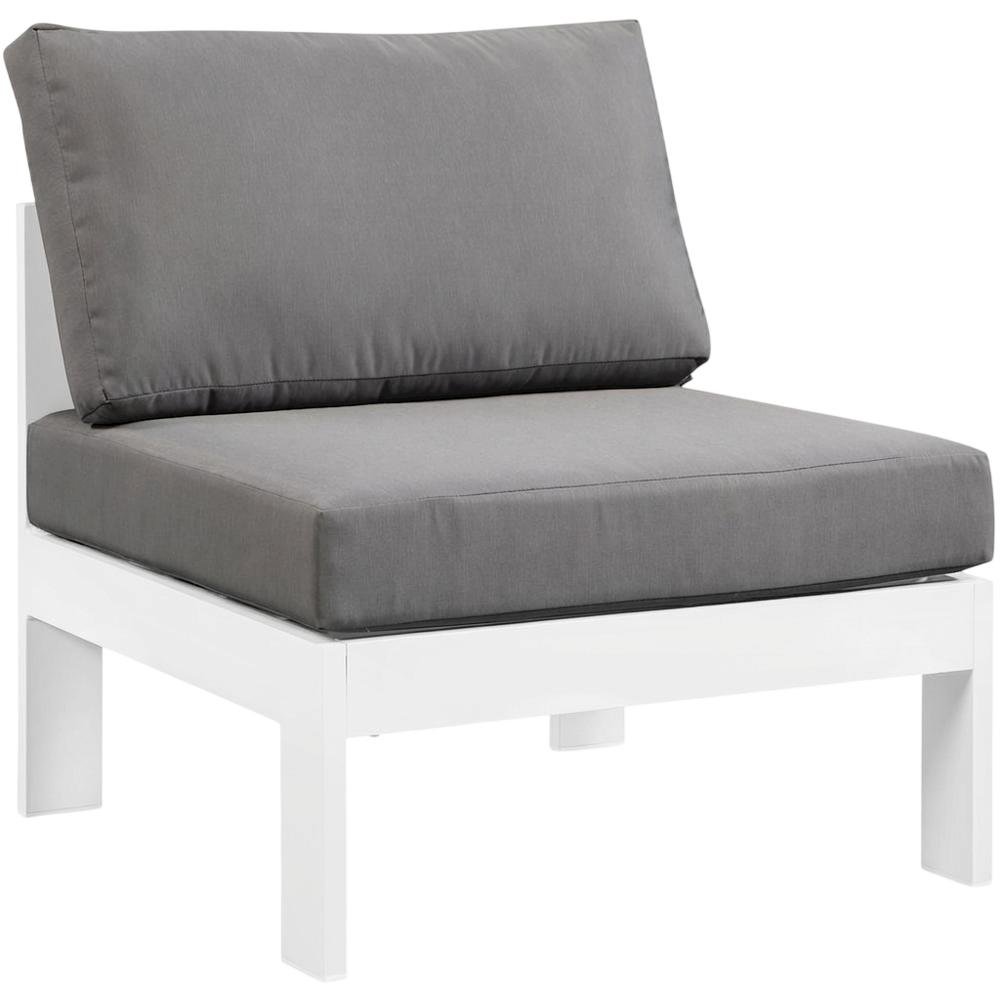 Gray Outdoor Patio Armless Aluminum Chair With Cushioned Seat. Picture 1