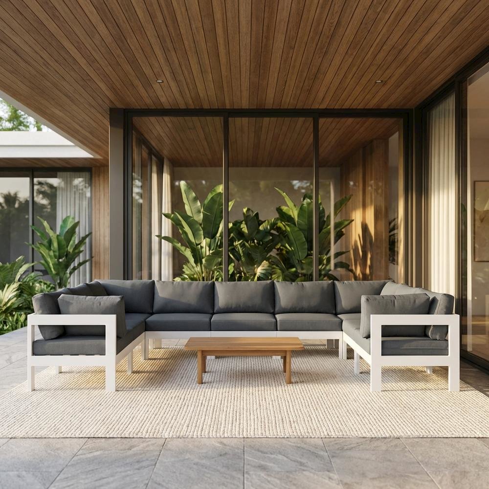 Gray Fabric Outdoor Patio Modular Sectional With Contemporary Design. Picture 2