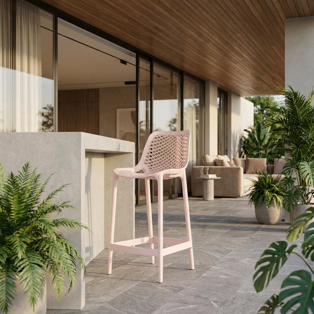 Pink Outdoor Patio Stool Set Of 4 With Anti-Uv Finish And Contemporary Style. Picture 2