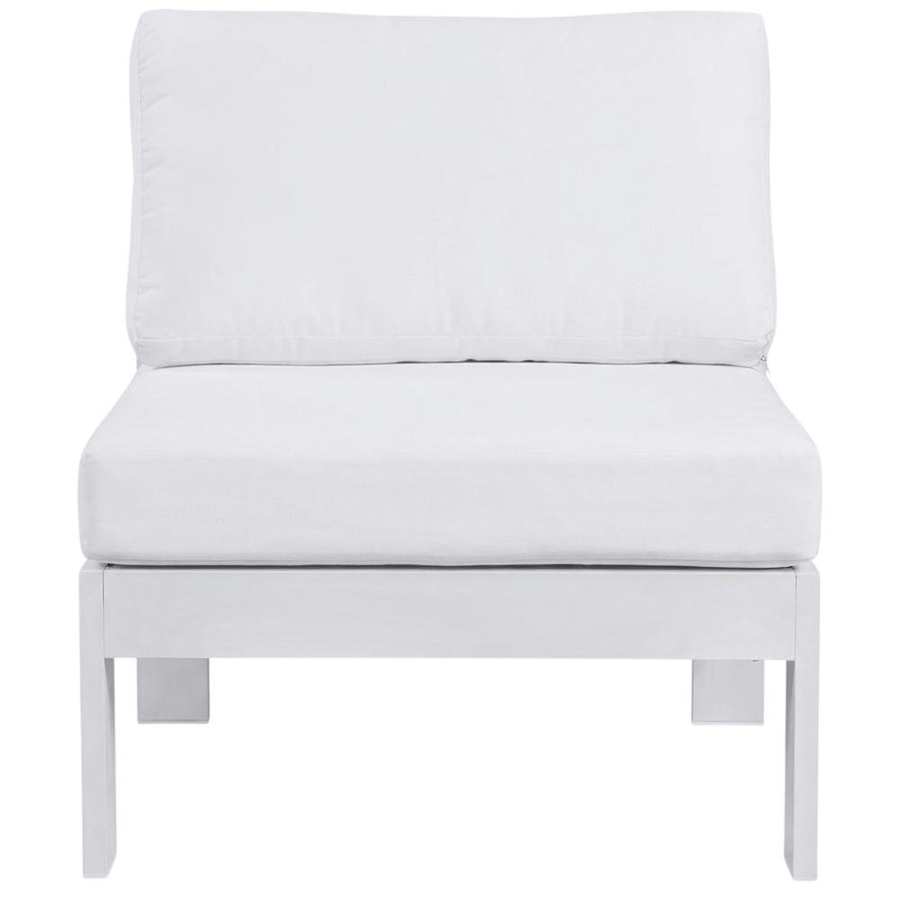 White Fabric Outdoor Patio Aluminum Armless Chair With Contemporary Style. Picture 4