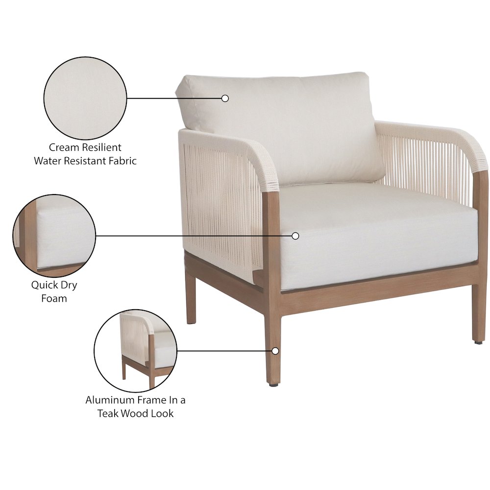 Maui Cream Water Resistant Fabric Outdoor Patio Chair. Picture 7