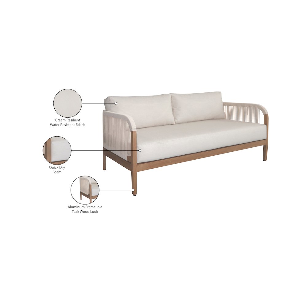 Maui Cream Water Resistant Fabric Outdoor Patio Loveseat. Picture 7