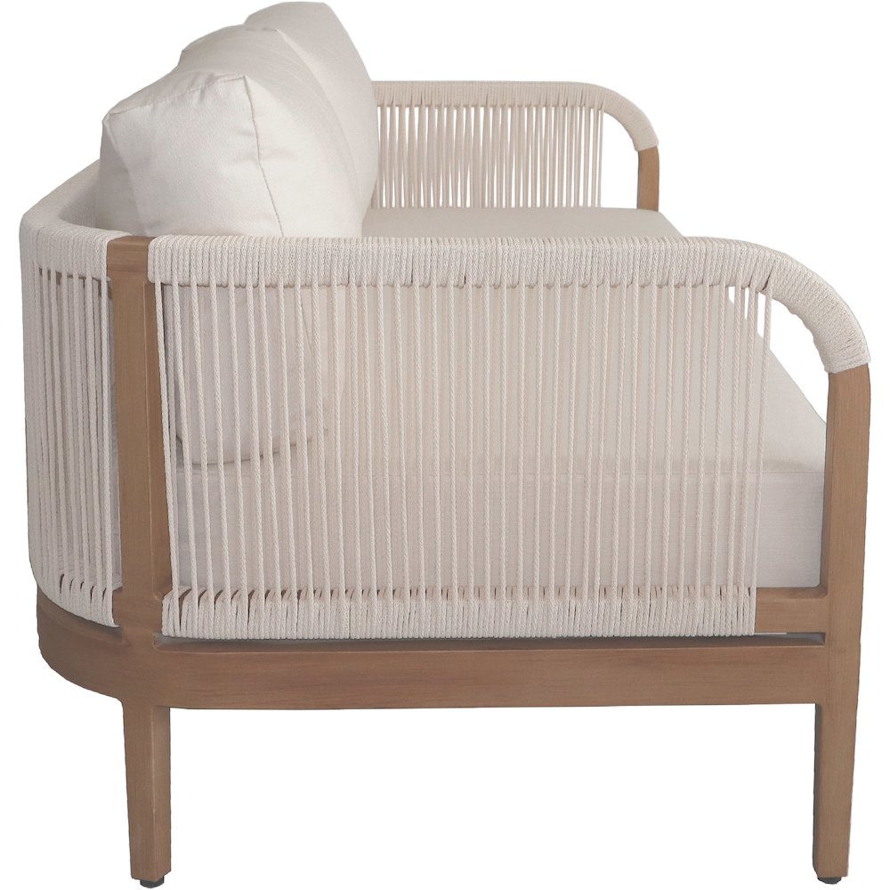 Maui Cream Water Resistant Fabric Outdoor Patio Loveseat. Picture 4
