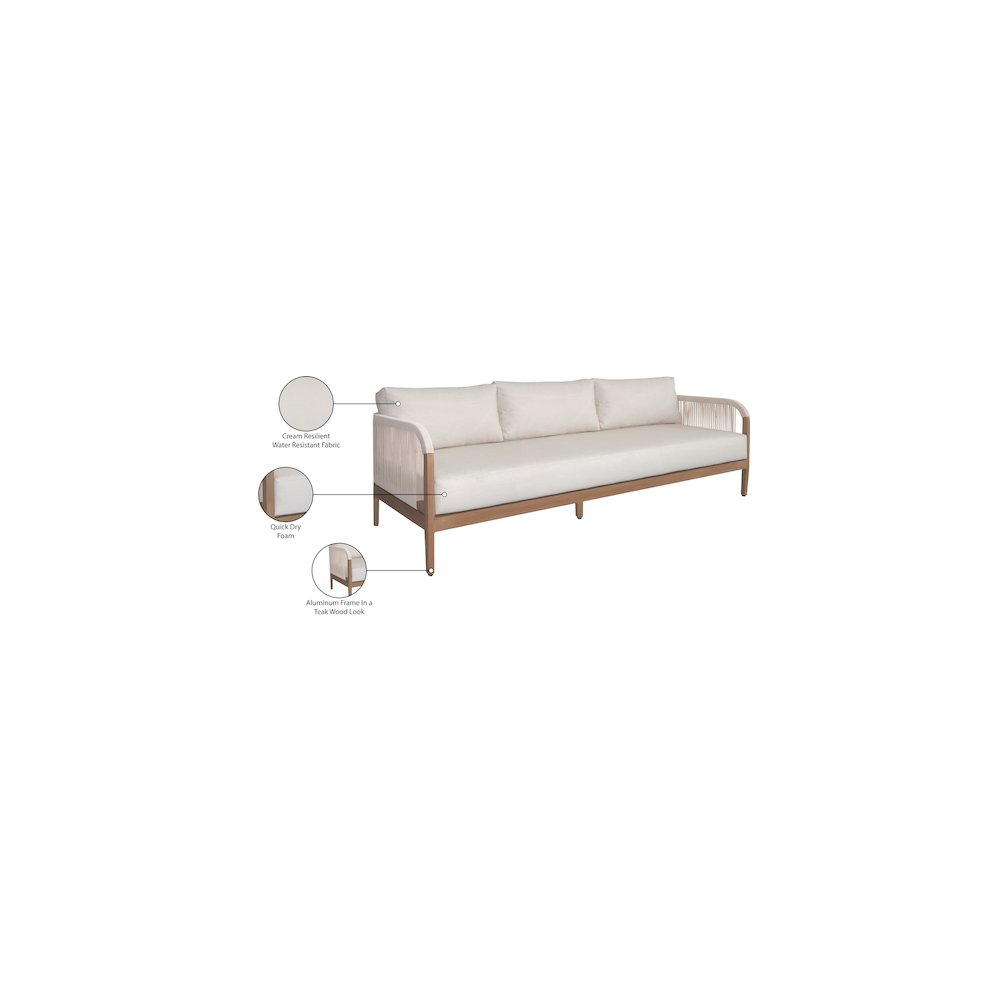 Maui Cream Water Resistant Fabric Outdoor Patio Sofa. Picture 7