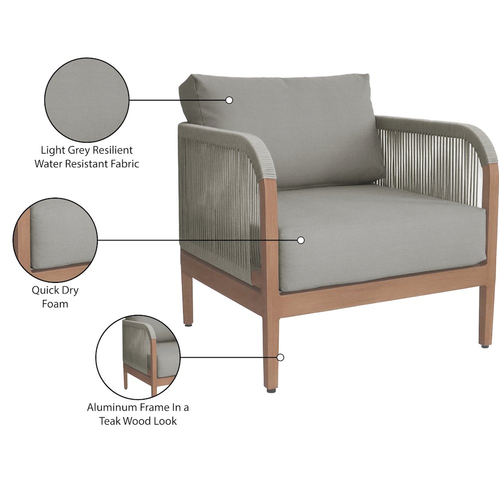 Maui Grey Water Resistant Fabric Outdoor Patio Chair. Picture 8