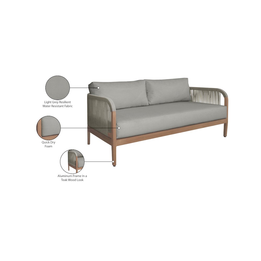 Maui Grey Water Resistant Fabric Outdoor Patio Loveseat. Picture 8