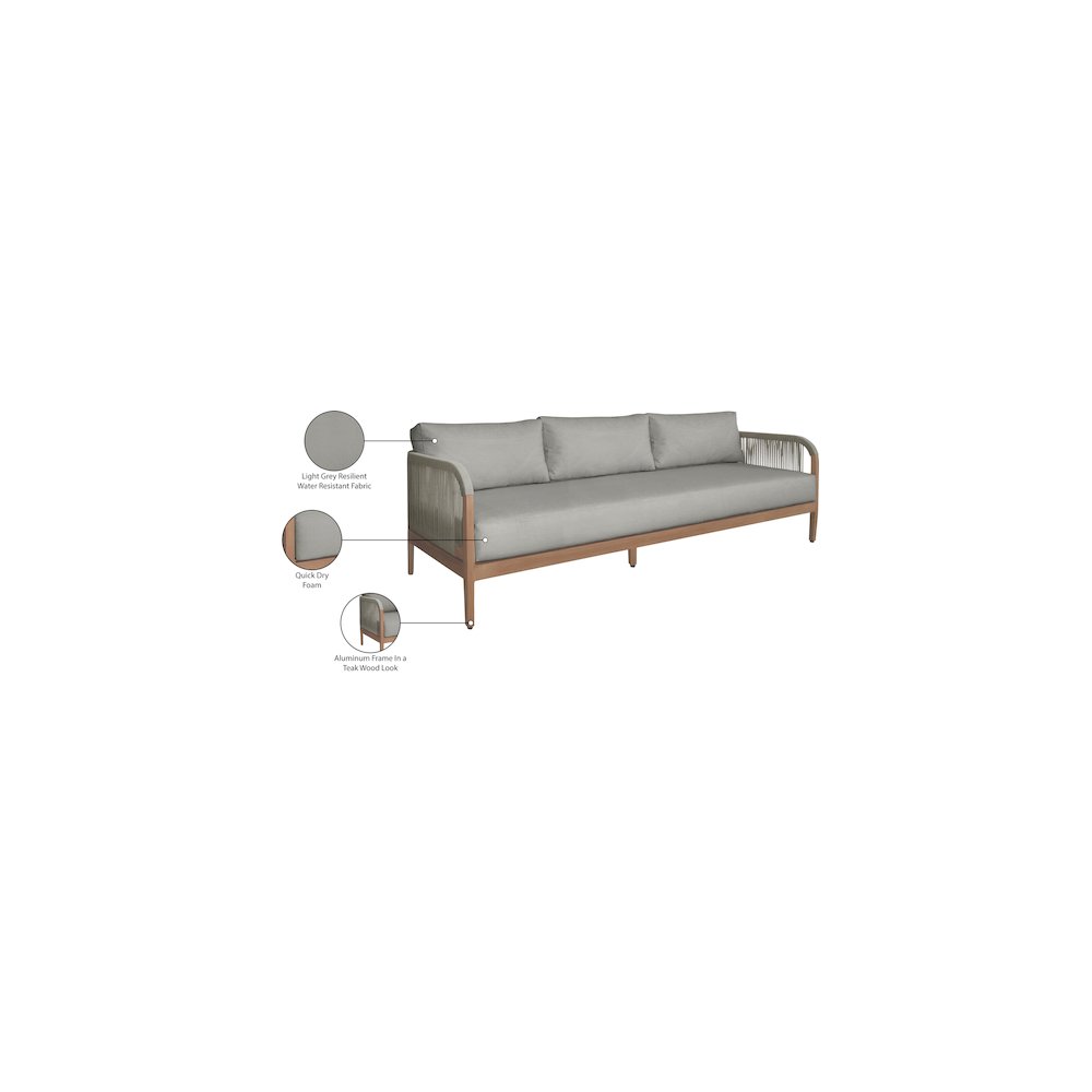 Maui Grey Water Resistant Fabric Outdoor Patio Sofa. Picture 8