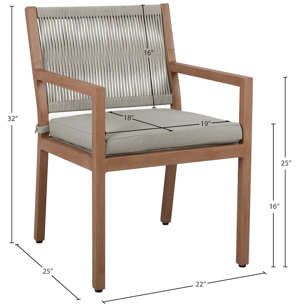 Maui Grey Water Resistant Fabric Outdoor Patio Dining Arm Chair, Set of 2. Picture 9