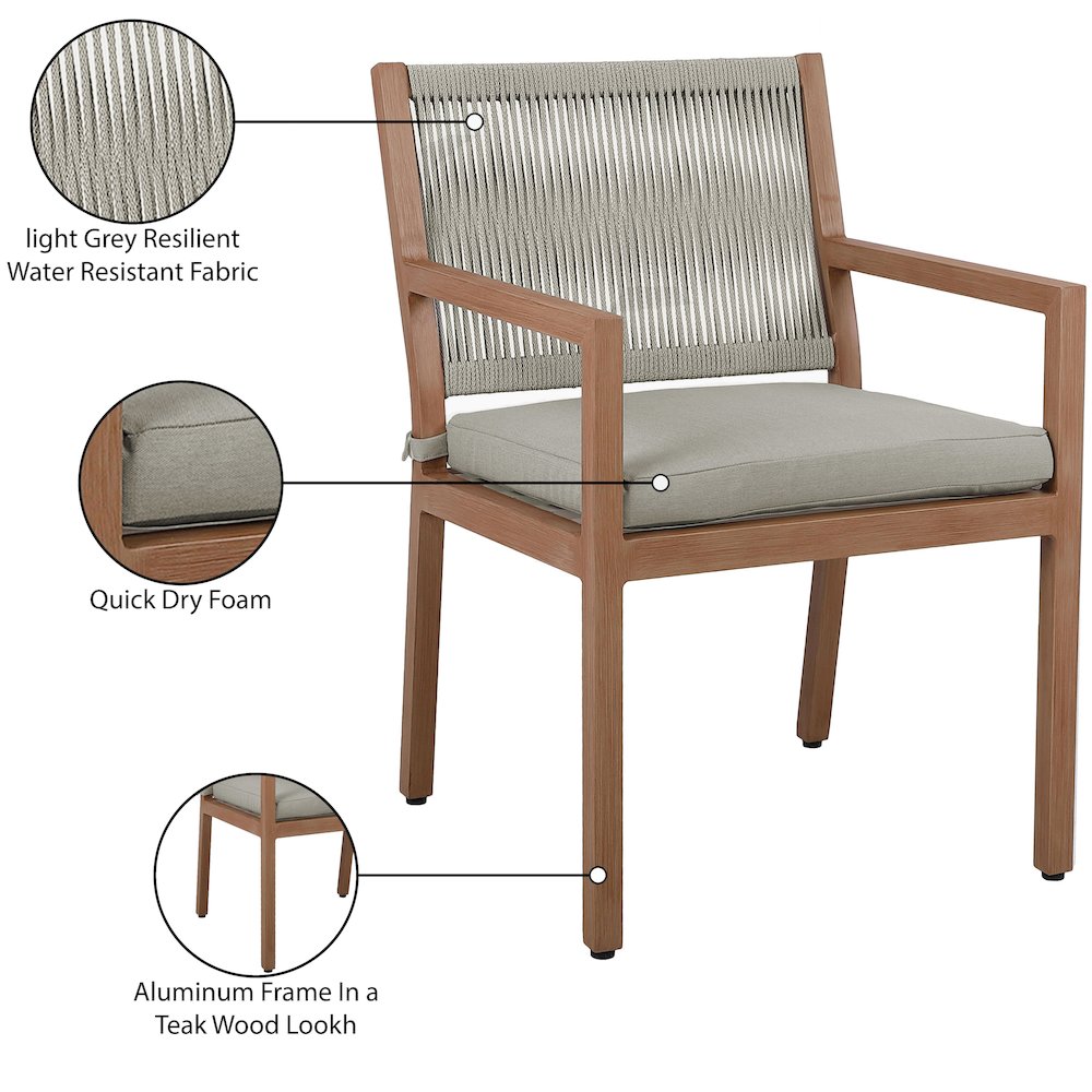 Maui Grey Water Resistant Fabric Outdoor Patio Dining Arm Chair, Set of 2. Picture 10