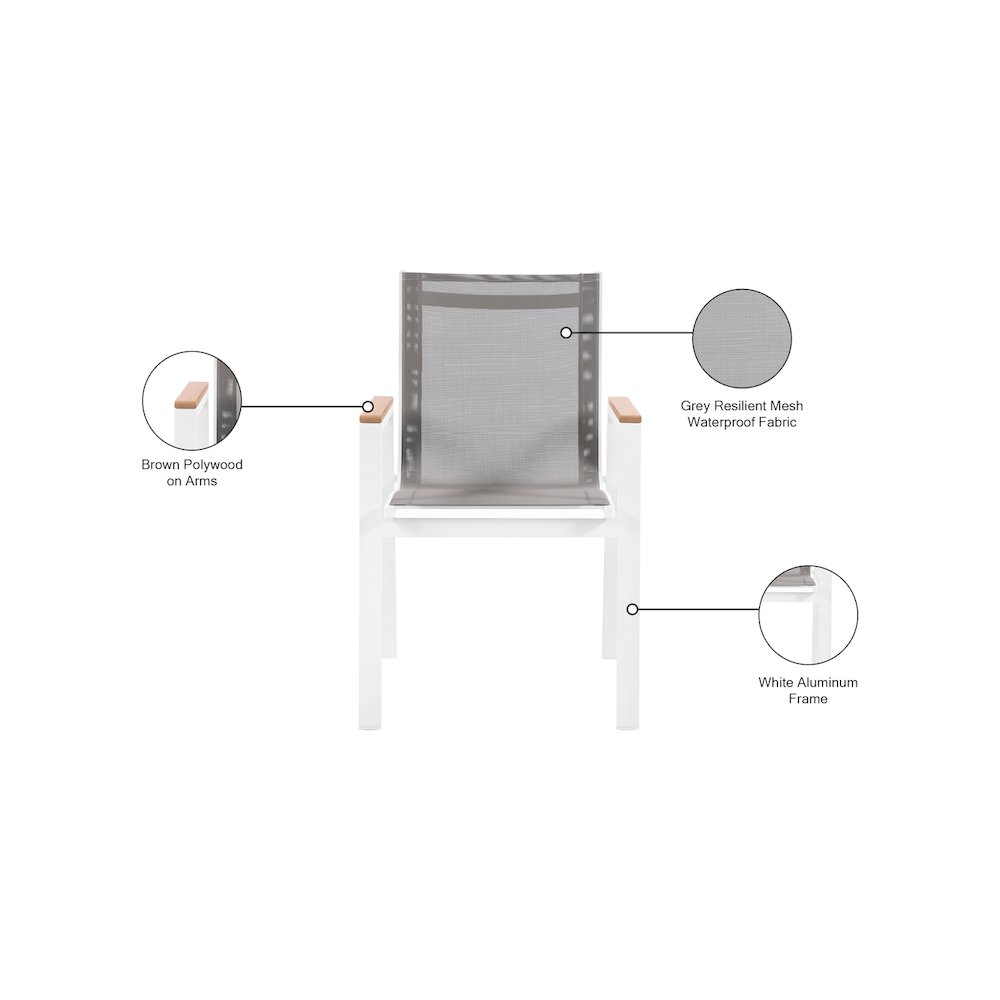 Nizuc Grey Mesh Water Resistant Fabric Outdoor Patio Dining Arm Chair, Set of 2. Picture 7