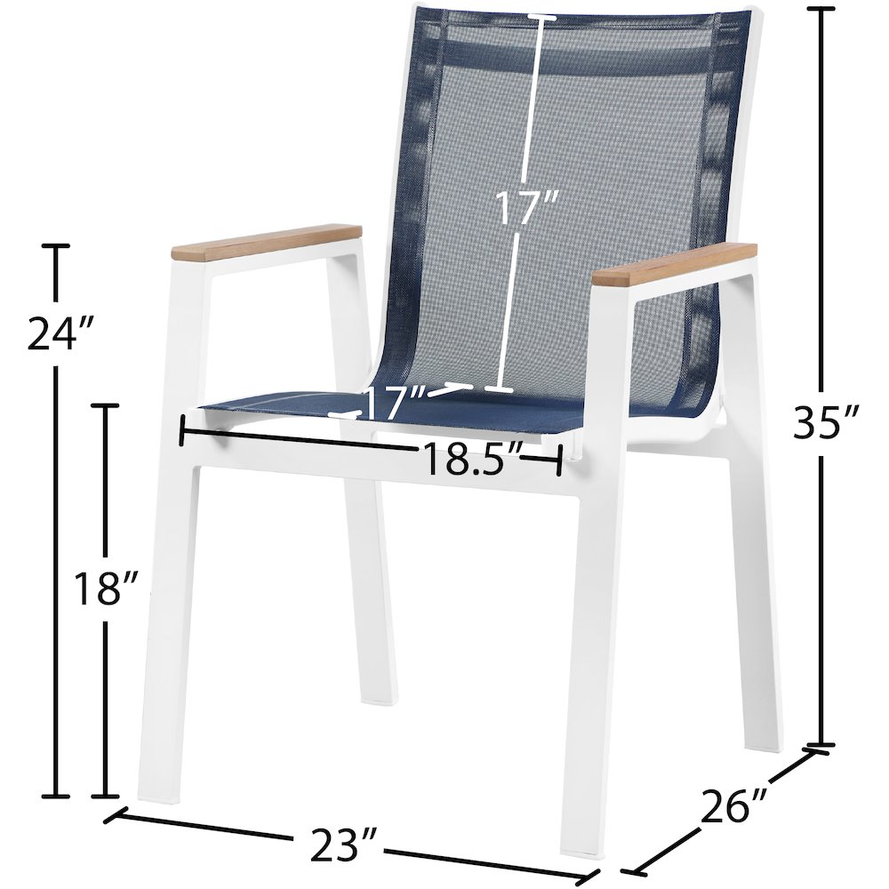 Nizuc Navy Mesh Water Resistant Fabric Outdoor Patio Dining Arm Chair, Set of 2. Picture 6