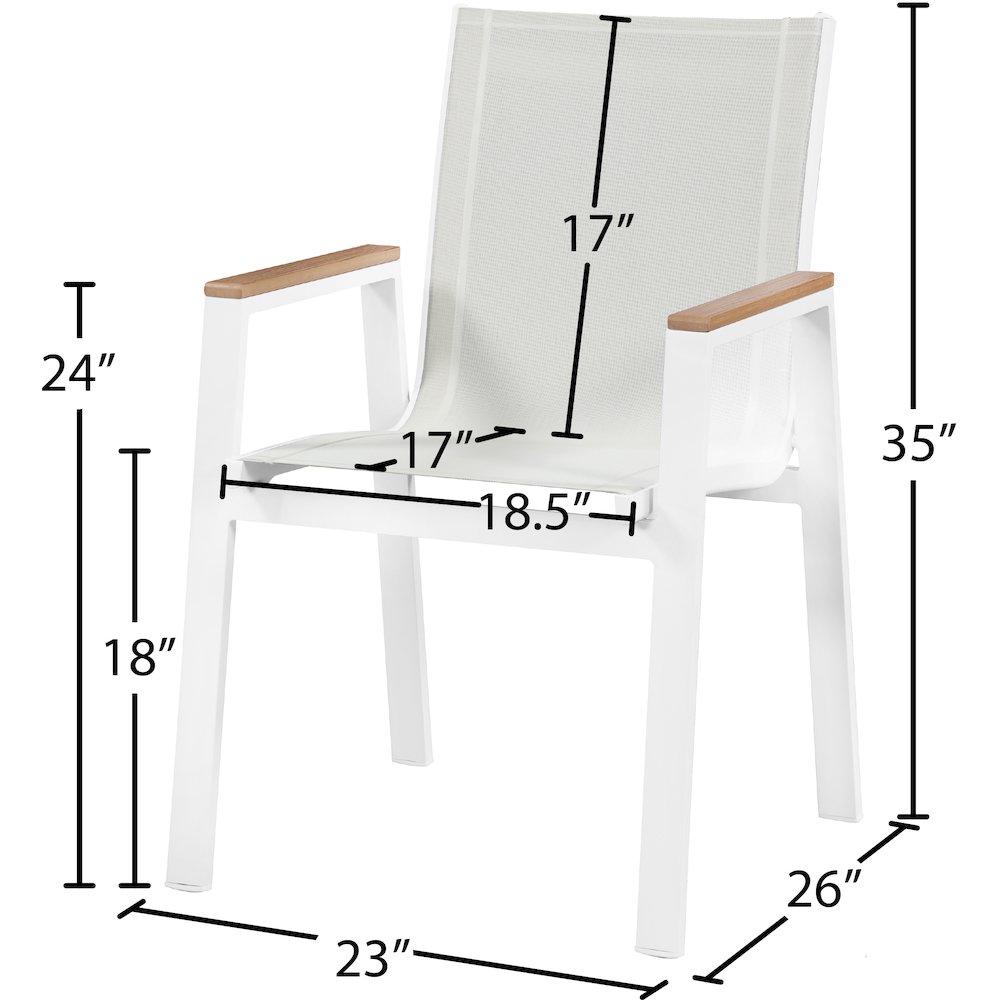 Nizuc White Mesh Water Resistant Fabric Outdoor Patio Dining Arm Chair, Set of 2. Picture 6