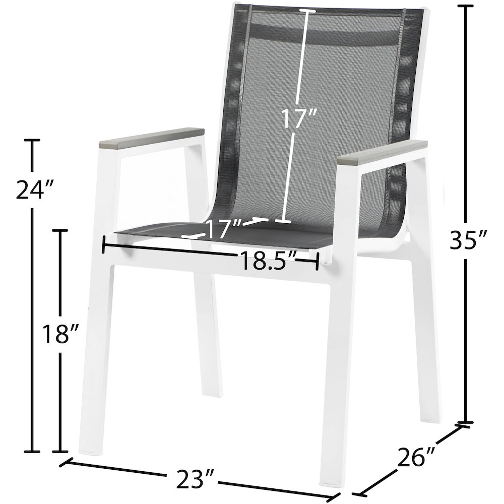 Nizuc Black Mesh Water Resistant Fabric Outdoor Patio Dining Arm Chair, Set of 2. Picture 6