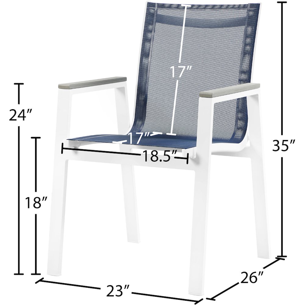 Nizuc Navy Mesh Water Resistant Fabric Outdoor Patio Dining Arm Chair, Set of 2. Picture 6