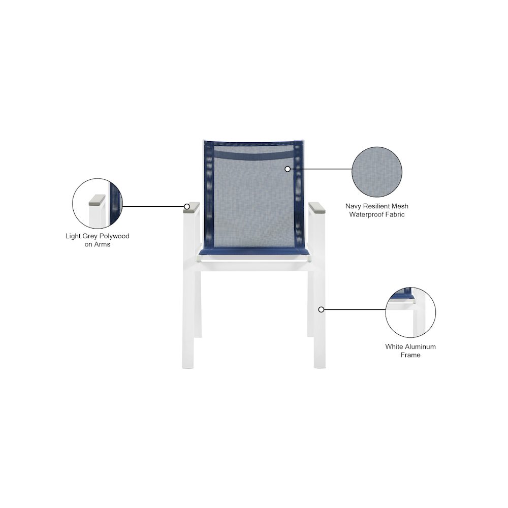 Nizuc Navy Mesh Water Resistant Fabric Outdoor Patio Dining Arm Chair, Set of 2. Picture 7