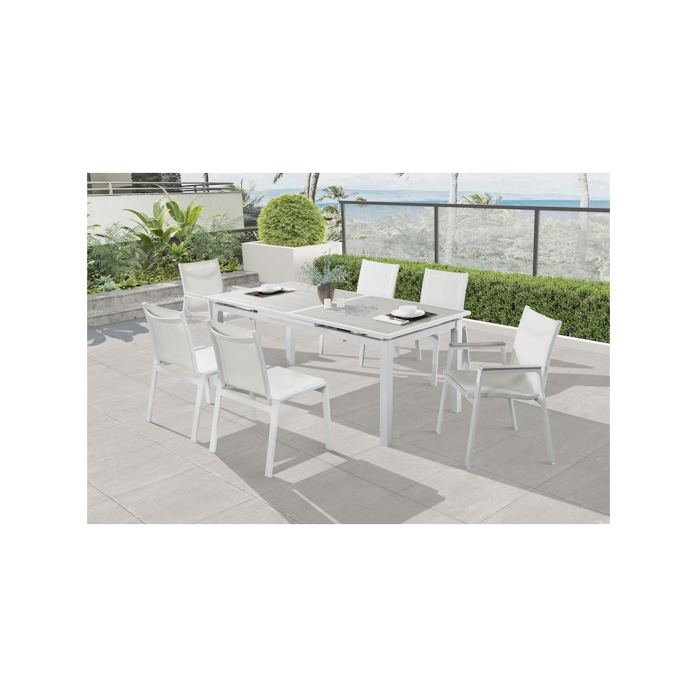 Nizuc Grey Wood Look Accent Paneling Outdoor Patio Dining Table. Picture 3