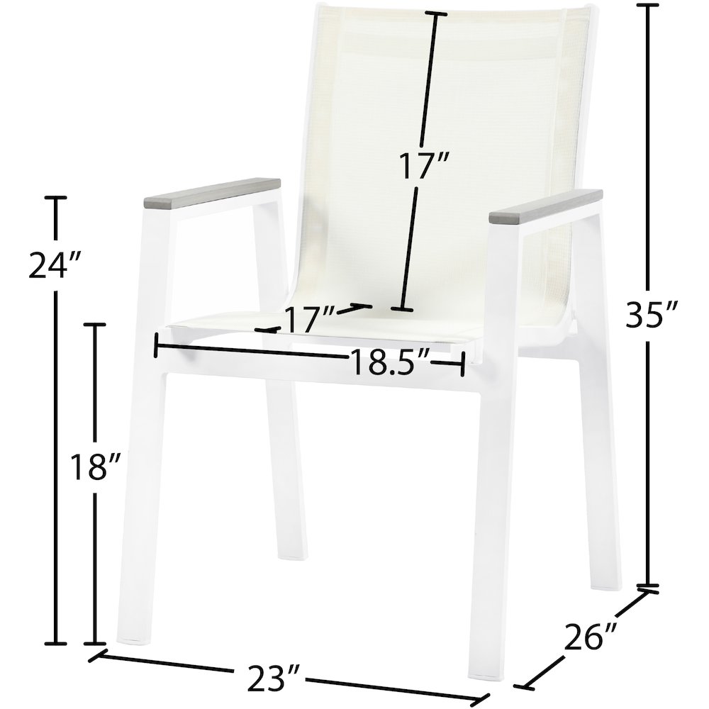 Nizuc White Mesh Water Resistant Fabric Outdoor Patio Dining Arm Chair, Set of 2. Picture 6