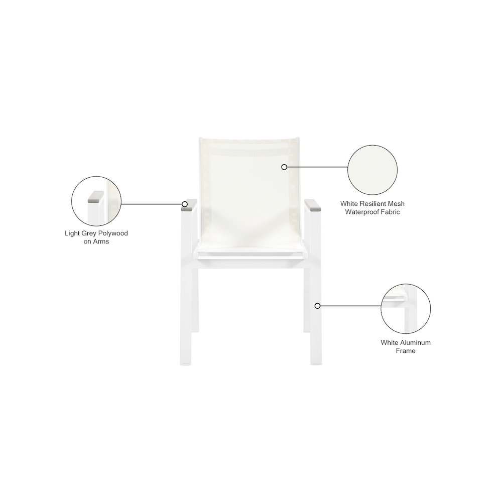 Nizuc White Mesh Water Resistant Fabric Outdoor Patio Dining Arm Chair, Set of 2. Picture 7