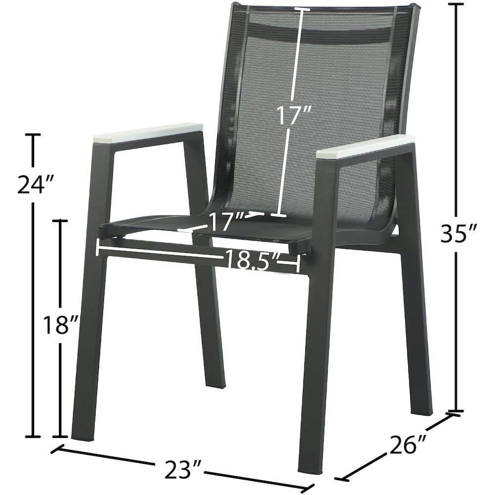 Nizuc Black Mesh Water Resistant Fabric Outdoor Patio Dining Arm Chair, Set of 2. Picture 6