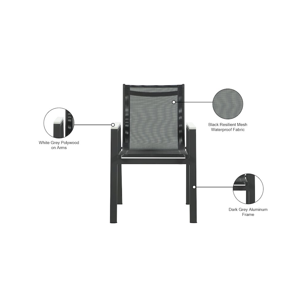Nizuc Black Mesh Water Resistant Fabric Outdoor Patio Dining Arm Chair, Set of 2. Picture 7