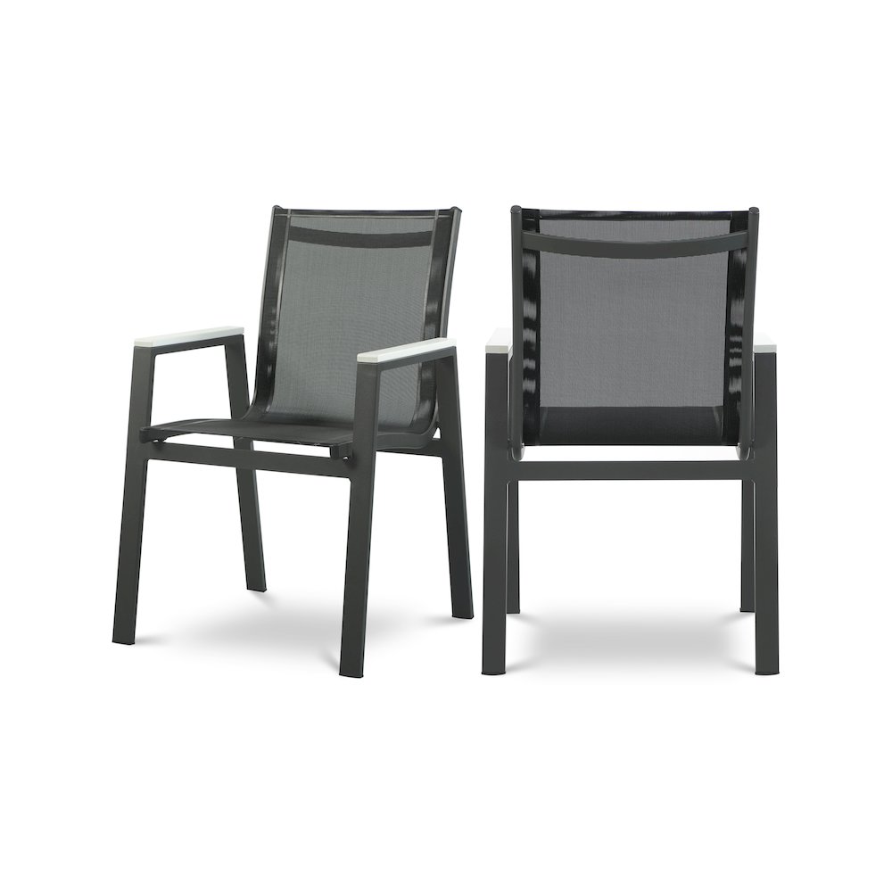 Nizuc Black Mesh Water Resistant Fabric Outdoor Patio Dining Arm Chair, Set of 2. Picture 1