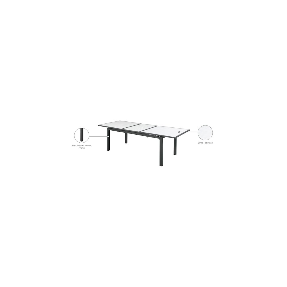 Nizuc White Wood Look Accent Paneling Outdoor Patio Aluminum Dining Table. Picture 11
