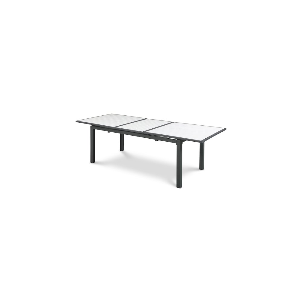 Nizuc White Wood Look Accent Paneling Outdoor Patio Aluminum Dining Table. Picture 1