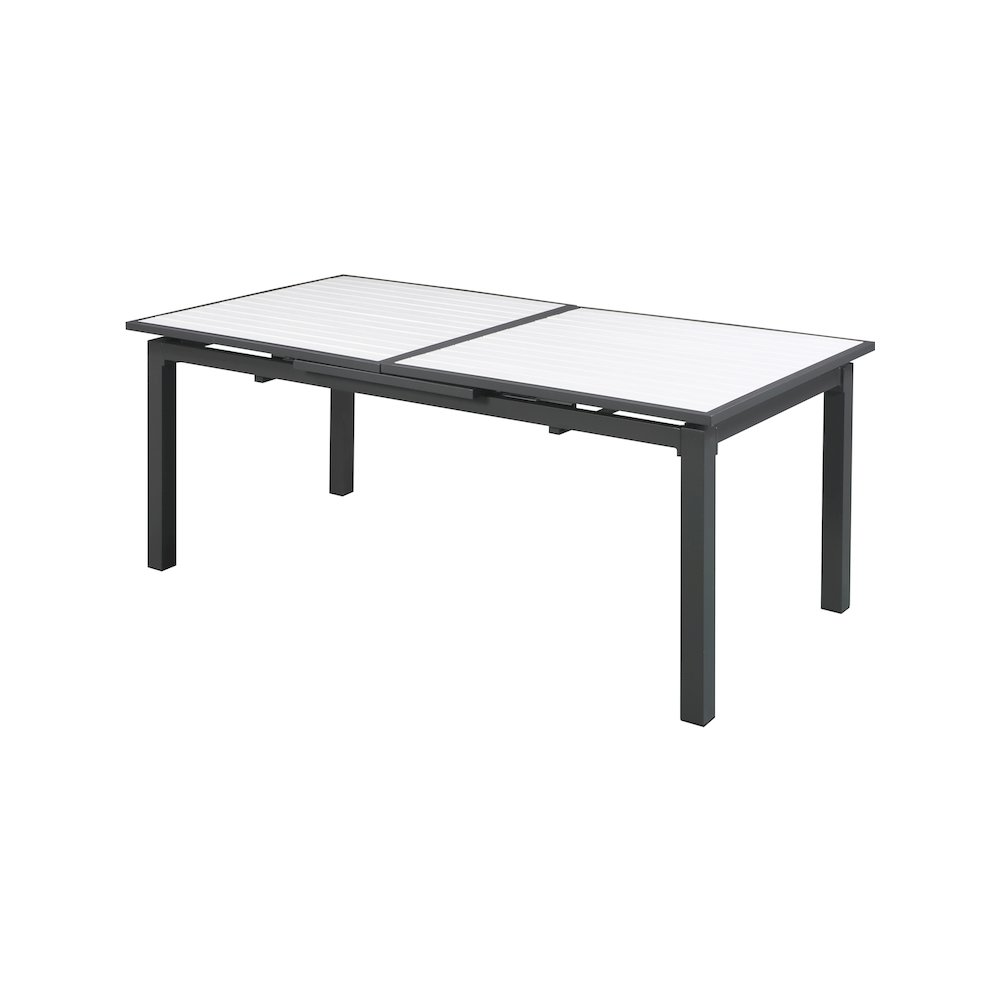 Nizuc White Wood Look Accent Paneling Outdoor Patio Aluminum Dining Table. Picture 2