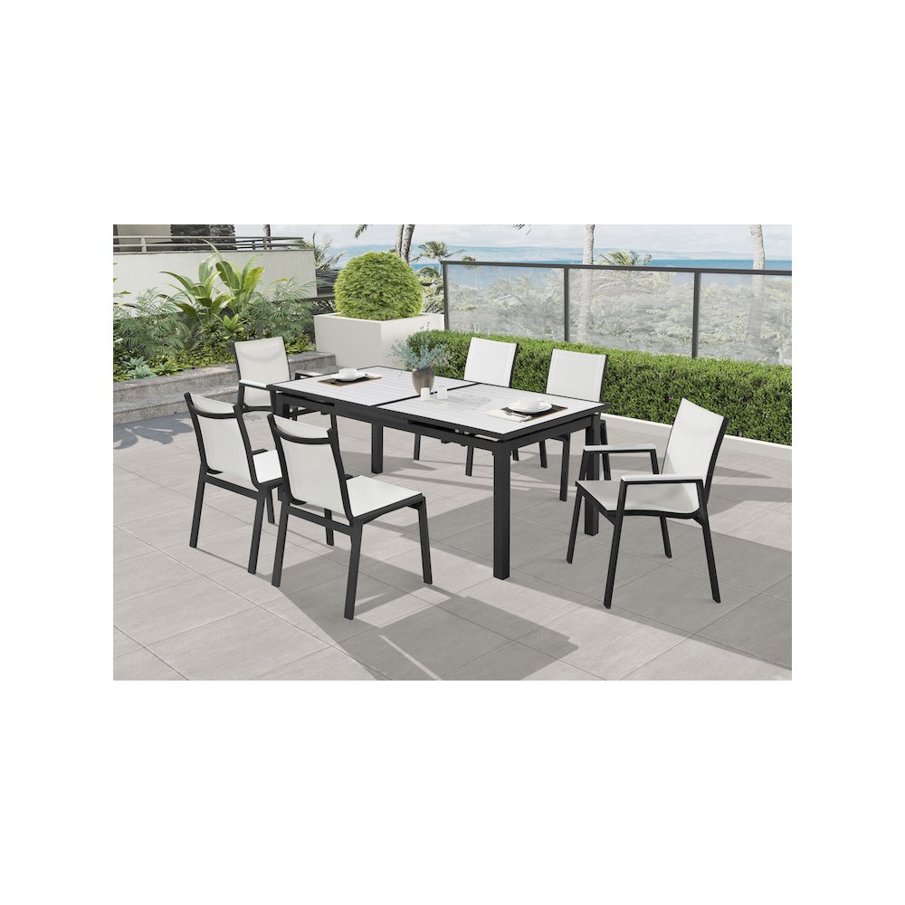 Nizuc White Wood Look Accent Paneling Outdoor Patio Aluminum Dining Table. Picture 3